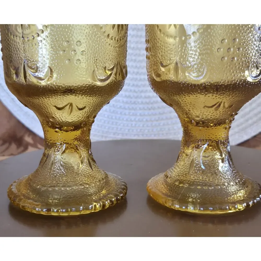 2 Vintage Brockway Glass American Concord Amber Water Glass Goblet Tumbler 8oz